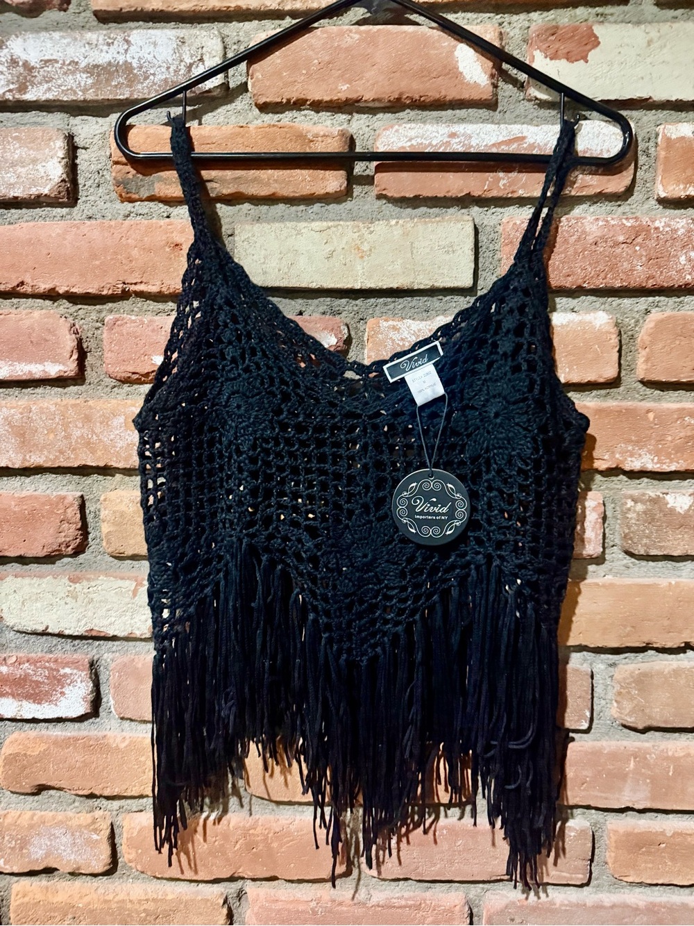 ViVI Black Crochet Fringe Camisole